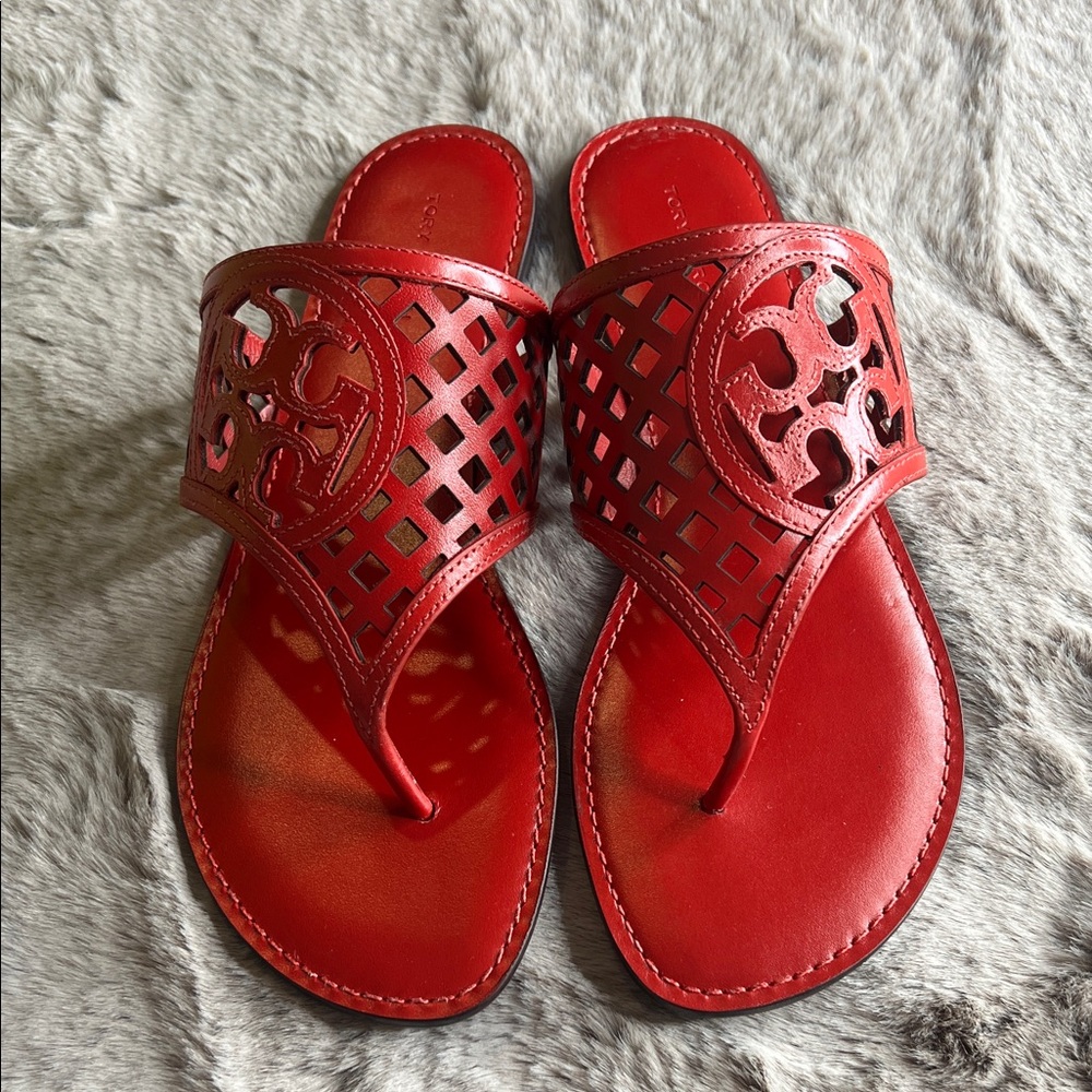 Tory Burch Thatched Perf Thong Warm Red